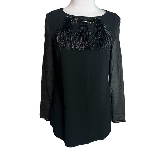 Escada Nayomie ostrich feather embellished top black Sz 32 - Picture 2 of 9